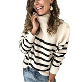 New Knitwear High-Necked Shoulder Strap-Spring Studded Striped Sweater For Women In Autumn/Winter 2025