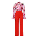 D316 Women's Clothing 2025 Autumn And Winter Loose Large-Size Casual Print Long-Sleeved Shirt Broad Leg Pants Two-Set HZ0107