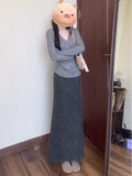 Early Autumn With A Set Of 2025 Korean Lazy Gray Sweater Knitted Half-Dressed Dress Two-Piece Skirt Woman