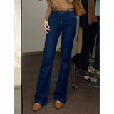 Spice Girls Blue High Waist Microhorn Jeans Women's Autumn Edition Thin Straight Horseshoe Long Pants