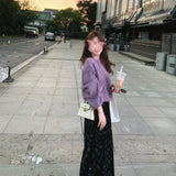 Korean Gentle Lazy Wind Purple Round Sweater Woman 2025 Autumn And Winter Small Loose Soft Knitwear