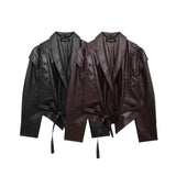 ZARZ Homemade New Women's Fashionable Classic Neck With Belt Leather Coat HZ0107