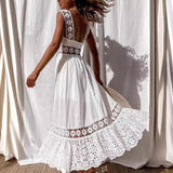 2025 New Fashion Lace Sleeveless Splicing Large Swing Dress Dress