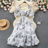 Windy Coat Collar Fairy Summer Dress Design Dress Waist Ink Niche New Dress Print