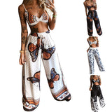 2025 New Summer Women's Printed Sexy Breasts + Loose Broad Leg Pants Two Sets