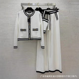 Round-Neck Long-Sleeved Knitted Shirt Coat + Straight Trousers + Vest Three-Piece Set High Quality Women's Clothing HZ0107