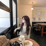 White Soft-Gried Milk Fufuv Collar Embroidered Jab Sweater In Autumn And Winter Loose Lazy Knitting Top