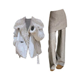Design-Sensitive Hair Collar Pie To Overcome The Environmental Protection Fur Coat Fake Two-Piece Ass Casual Pants Set