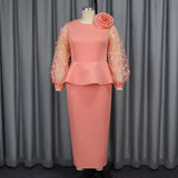 AM040614 Party Party Wind Pink Dress Fashion Perspective Sleeve High Waist Dress Dress HZ0107