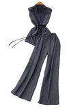 High-Grade Gray West Assembly V-Neck Double Buckle Vest Sleeveless Waist Blouse + High Waist-High-Scretch Broad-Legged Trousers Two