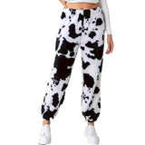 2025 Ms. Autumn And Winter Fashion Explosion Cow Print Pattern Lady Loose Fashion Trousers Plush