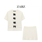 ZARZ Homemade New Women's Bow Trim With Short-Sleeved Knit Coat Knitted Miniskirt HZ0107