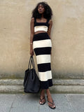 Middle East New Women's Black And White Knitted Striped Long Suit Vest With Sweater Skirt