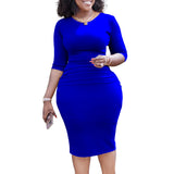 D384 African Large-Size Women's Summer Short-Sleeved Collar Temperament Tongle Office Dress Pencil Skirt HZ0107