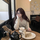 White Soft-Gried Milk Fufuv Collar Embroidered Jab Sweater In Autumn And Winter Loose Lazy Knitting Top