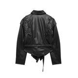 ZARZ Homemade New Women's Fashionable Classic Neck With Belt Leather Coat HZ0107