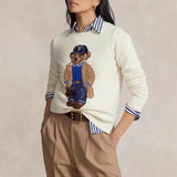 2025 New Knitted Shirt Pink Cartoon Bear Embroidered Knitted Shirt Collar Long-Sleeved Sweater Cute Wind Top Woman