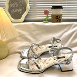 French Water Drill Thick Heel Sandals Women 2025 Summer New Heel With Skirts Plus-Size High-Heeled Fashion Sandals HZ0107