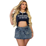 Women's Cowboy Dress Women's High-Waisted Pocket-Loble Bag Hips Folding Skirt HZ0107