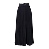 D293P With Belt Women's New High-Waisted Skirt Swing Medium Long Folded Temperament Half-Body Skirt HZ0107