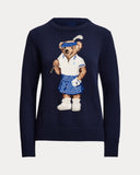 2025RL Autumn/Winter Casual Bear Embroidered Round Collar Collar Cotton Knitted Sweater For Adult Women Long-Sleeved Sweater Couple