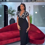 Women's Dress 2025 New Elegant V-Neck High-Waisted Knitted Dress Skirt Short Sleeves HZ0107