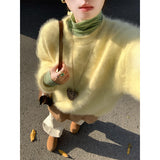 Milk Yellow Marinade Sweater Women Autumn And Winter Winter Hairy Soft Glutinous Milk Fufu Loose Inside Knitted Shirt Top