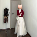 Real Atmosphere Feel Red Fake Two Embroidered Wooden Ear Sweater Women Autumn And Winter Oceanic Knitting Set