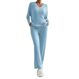 Two Sets Of Women 2025 Autumn New Fashion Casual Straight Pants Temperament Loose V Collar Pit Knitting Sleeve