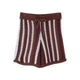 Fashion New Striped Collar Short Sleeve Loose Blouse High-Waist Three-Point Shorts Knitwear Two-Piece Set HZ0107