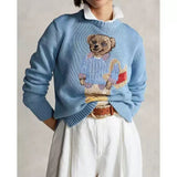 Autumn/Winter 2025 New Women's Dresses Cartoon Embroidered Bear Round-Neck Knitted Sweater