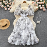 Windy Coat Collar Fairy Summer Dress Design Dress Waist Ink Niche New Dress Print