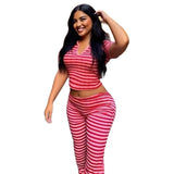 Fashion POLO Shirt With Striped Horn Pants Summer New Knitting Suit Woman HZ0107
