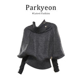French Old Money Style High-Neck Knitted Cloak Sweater With Gray Shorts Autumn Two Sets