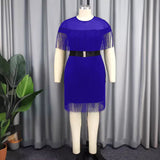 AM030804 Fashion Round Collar Susleeve With Belt Dress Elegant Commute High Waist Slim Women's Dress HZ0107