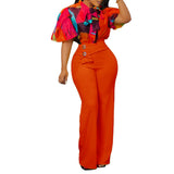 D341 New Summer Printing Long-Sleeved Shirt Top Broad Leg Pants Fashion Set Two Sets HZ0107