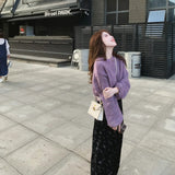 Korean Gentle Lazy Wind Purple Round Sweater Woman 2025 Autumn And Winter Small Loose Soft Knitwear