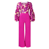 D386 Large-Size Women's New Fashion Print Strapped With Broad Leg Pants Two-Set Set HZ0107