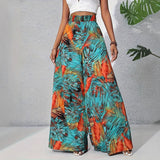 Summer Ladies Pants Tropical Holiday Wind New Fashion Leisure Comfortable High-Waist Broad Leg Trousers