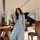 Milk Blue V-Neck Lace Lace Inside The Bottom Shirt Women 2025 Spring And Autumn New Sweater Knitted Open Shirt