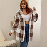 New Fashion Plush Long-Sleeved Rib Hooded Loose Coat