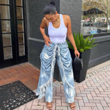 Women's Loose Jeans New Women's Street Casual Loose Waist Wide Leg Pants HZ0107