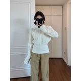 White Hollow Capped Linen Cashmere Sweater In Autumn And Winter To Show Thin Soft Glutinous Inside Knitted Shirt Top