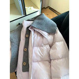 INSCEC Korean Version Of Fragrant Taro Quilted Knitted Collar Splicing Cotton Suit Super Good-Looking Coat Warm Cotton Clothes New Cotton Jacket