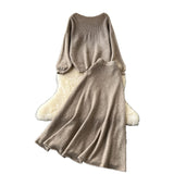 Gentle Windy Woman Languid Languid Breeze With Long-Sleeved Knitted Shirt + High Waist Swing Sweater Half-Dress Skirt