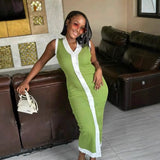 2025 Collising Thread Single-Dlong V-Neck Sleeveless Elastic Knitted Mid-Long Dress HZ0107