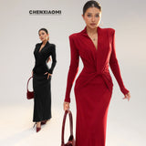 New Women's Sexy Knitted Leopard Print Long-Sleeved Dress Sweater Long Dress