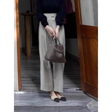 Simple Commute Gray High-Waisted Casual Suit Pants Women's Spring New Loose-Hanging Wide-Legged Trousers