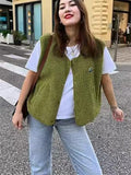 Women's Sleeveless Woolen Vest Blouse Fashion Lady Single Buckle Vest Down Women's Cotton Vest