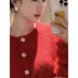 French Small Fragrant Red Hairy Long-Sleeved Sweater Women's Autumn And Winter Unique Beautiful Hairy Sleeve Knitted Open Shirt Thick